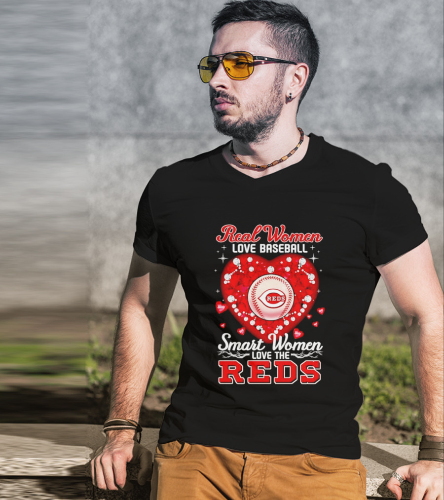 Real Women Love Baseball Smart Women Love The Reds T-Shirt
