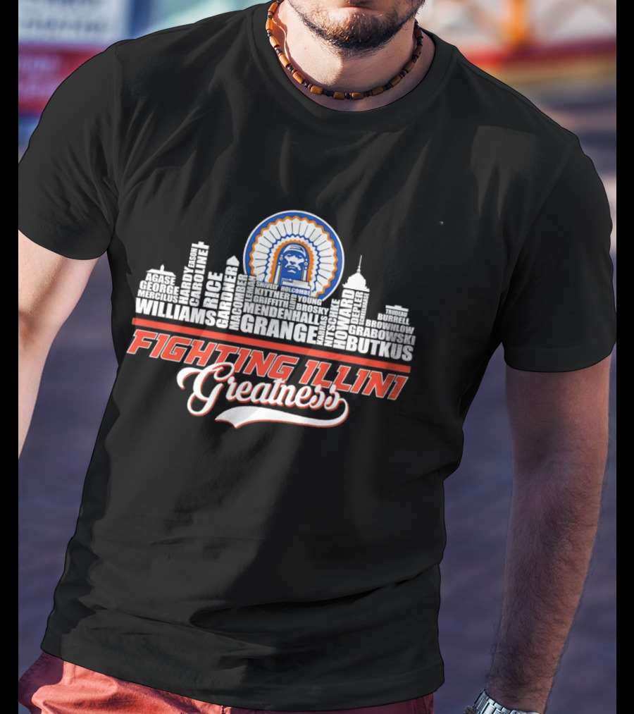 Fighting Illini Greatness Chicago Skyline Williams Brown Head Groce Thompson T-Shirt