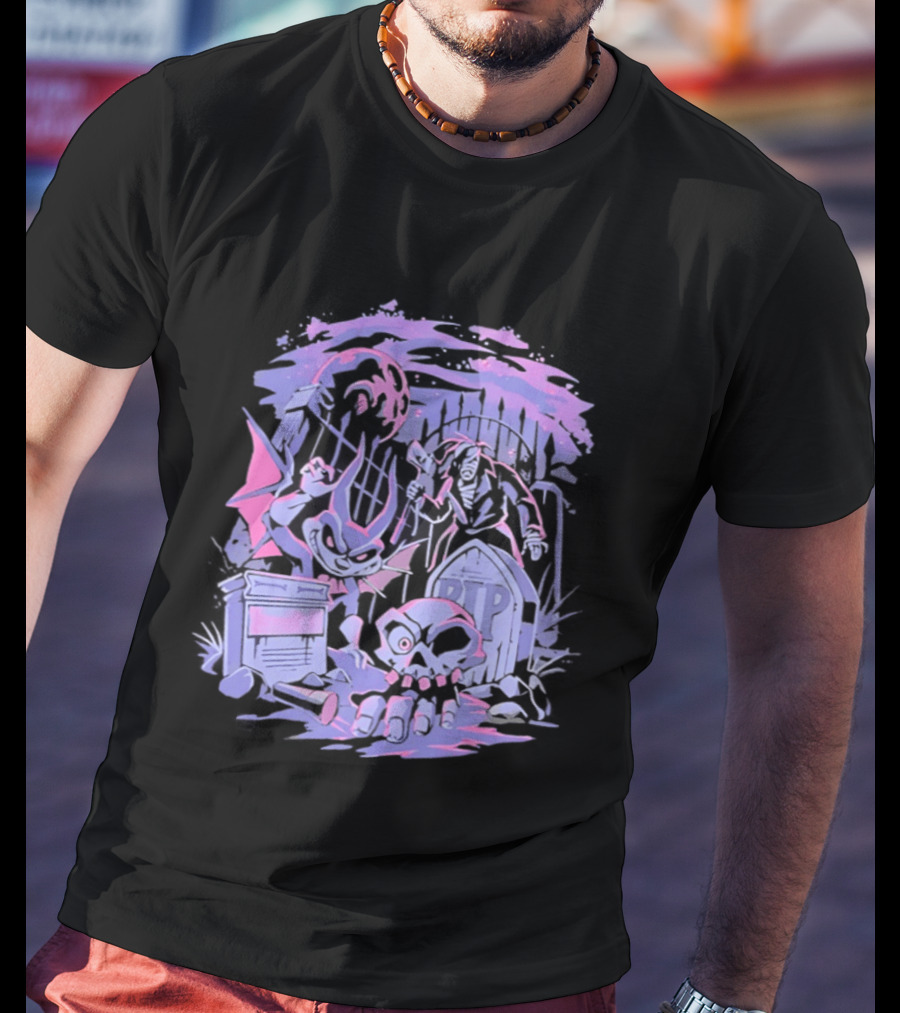 Jersey Devil Moonlit Cemetery Scene RIP Tombstone Ghostly Atmosphere T-Shirt