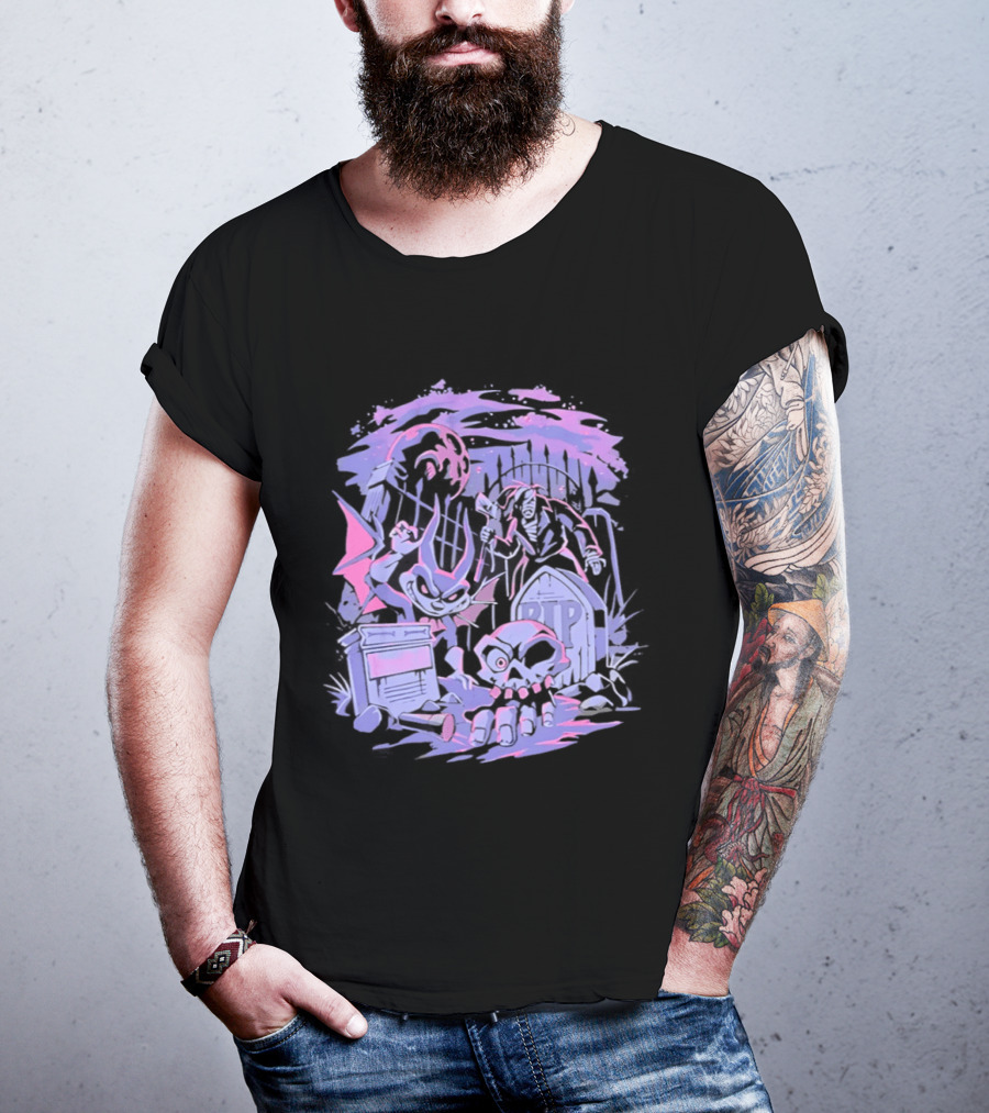 Jersey Devil Moonlit Cemetery Scene RIP Tombstone Ghostly Atmosphere T-Shirt