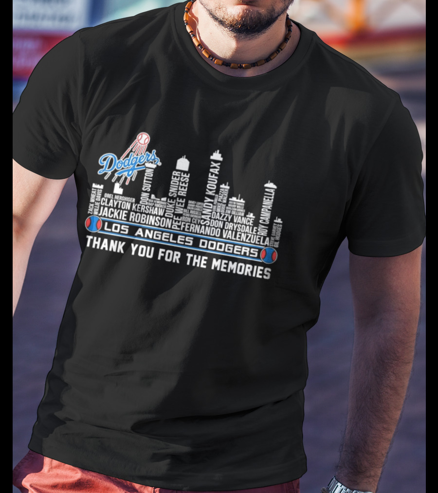 Los Angeles Dodgers Legends Skyline Names Thank You For The Memories T-Shirt