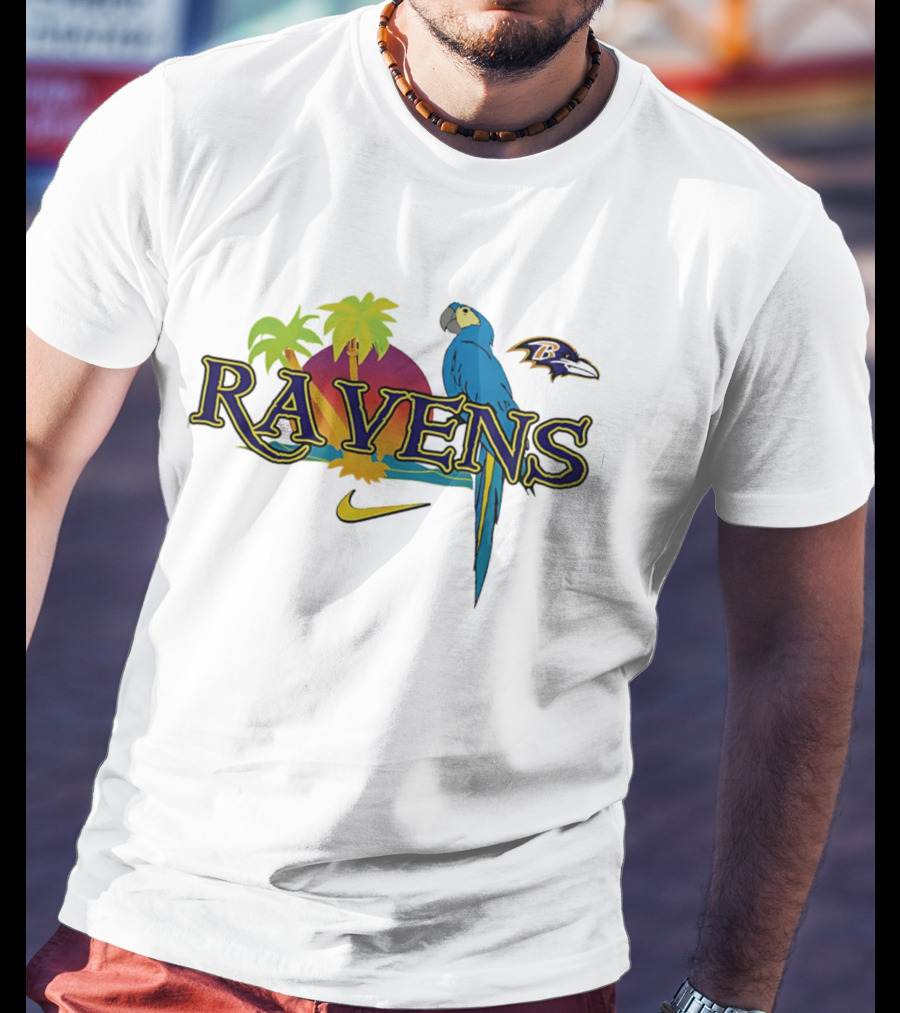 Baltimore Ravens Tropical Parrot Sunset Logo Nike T-Shirt