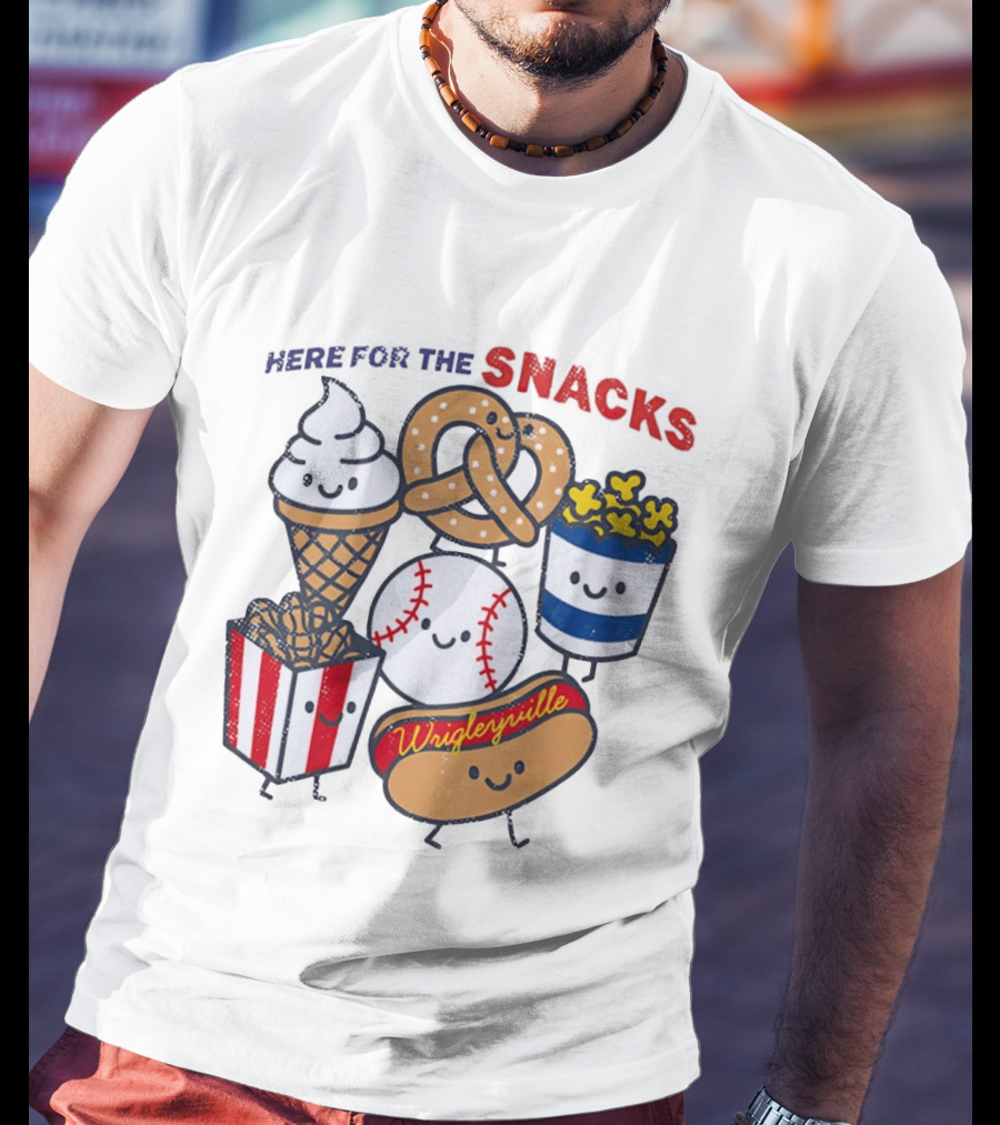 Here For The Snacks Wrigleyville Baseball Ice Cream Popcorn Hotdog Pretzel T-Shirt