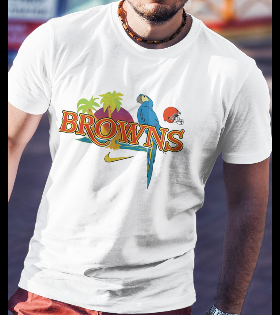 Browns Tropical Parrot Nike Cleveland Football Helmet T-Shirt
