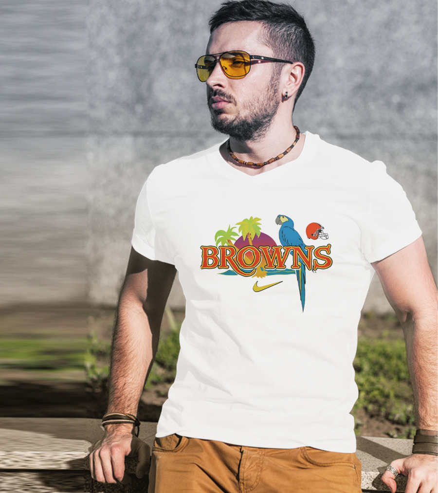 Browns Tropical Parrot Nike Cleveland Football Helmet T-Shirt