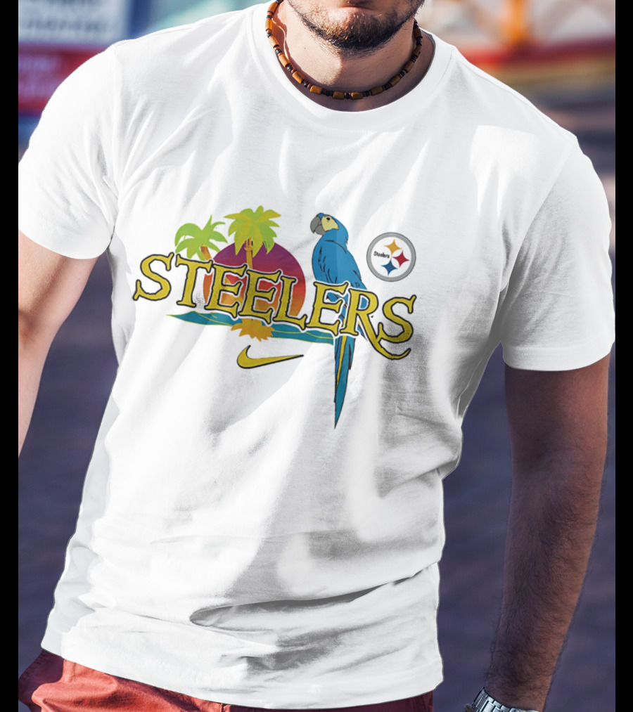Pittsburgh Steelers Tropical Parrot Palm Trees Sunset It's 5 O' Somewhere T-Shirt