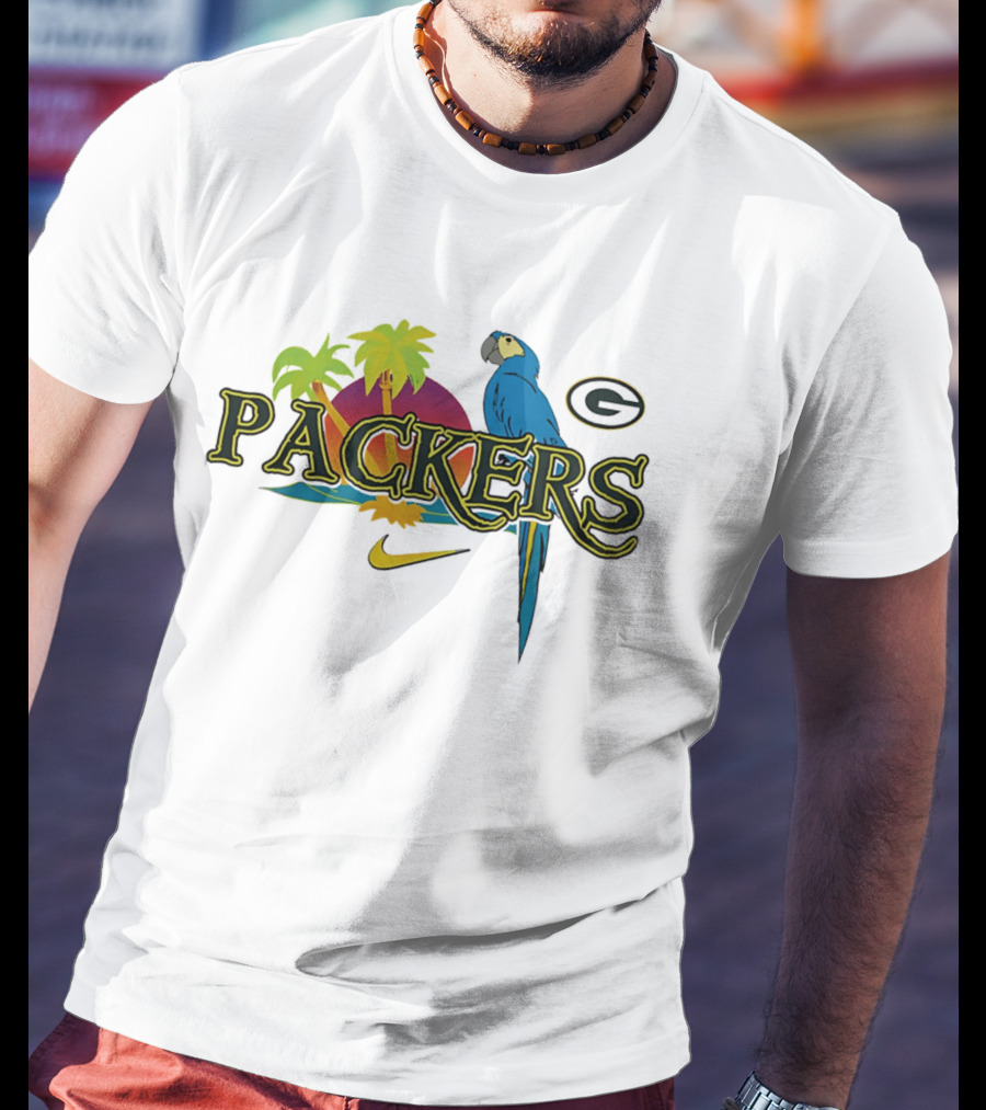 Packers Tropical Parrot Palm Trees G Logo Nike Fan Wear T-Shirt