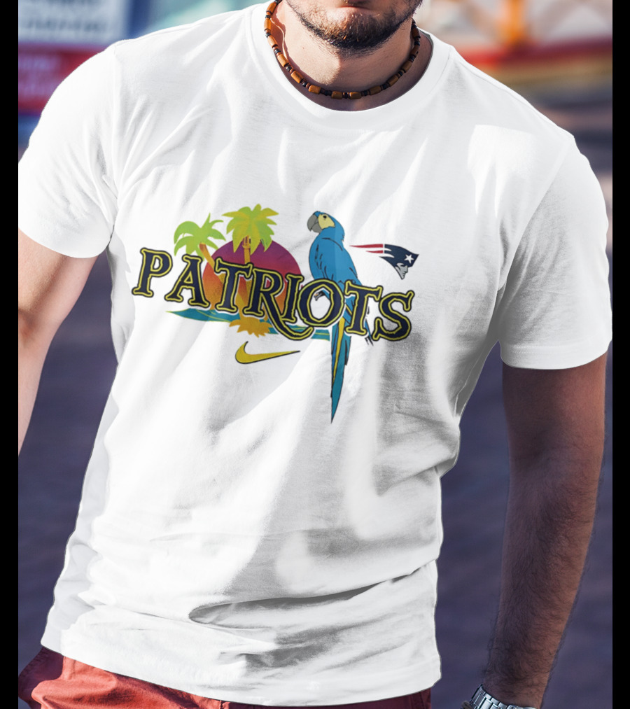 New England Patriots Tropical Parrot Sunset Nike Sports Fan T-Shirt