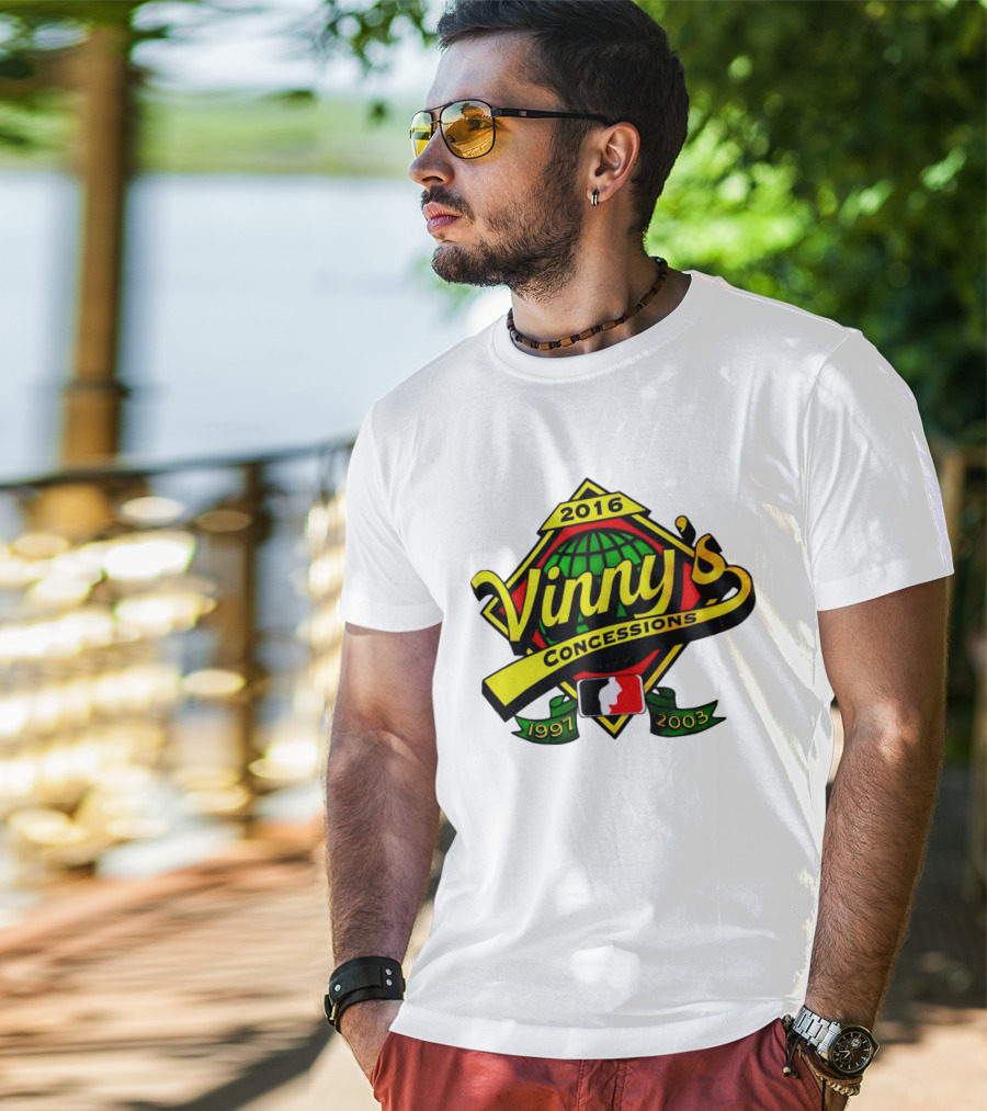Vinny's Concessions 1997 2003 2016 Globe Ribbon T-Shirt