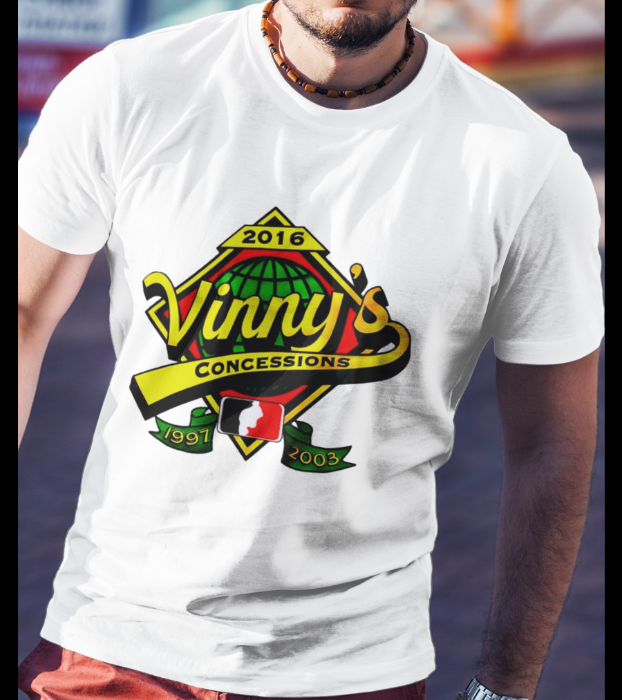 Vinny's Concessions 1997 2003 2016 Globe Ribbon T-Shirt