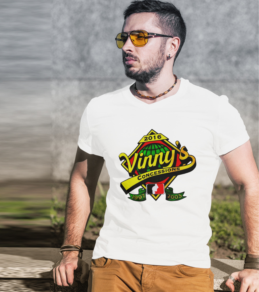Vinny's Concessions 1997 2003 2016 Globe Ribbon T-Shirt