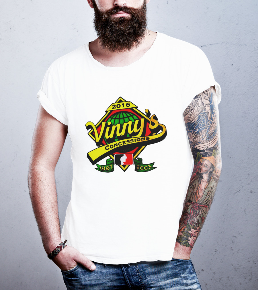 Vinny's Concessions 1997 2003 2016 Globe Ribbon T-Shirt
