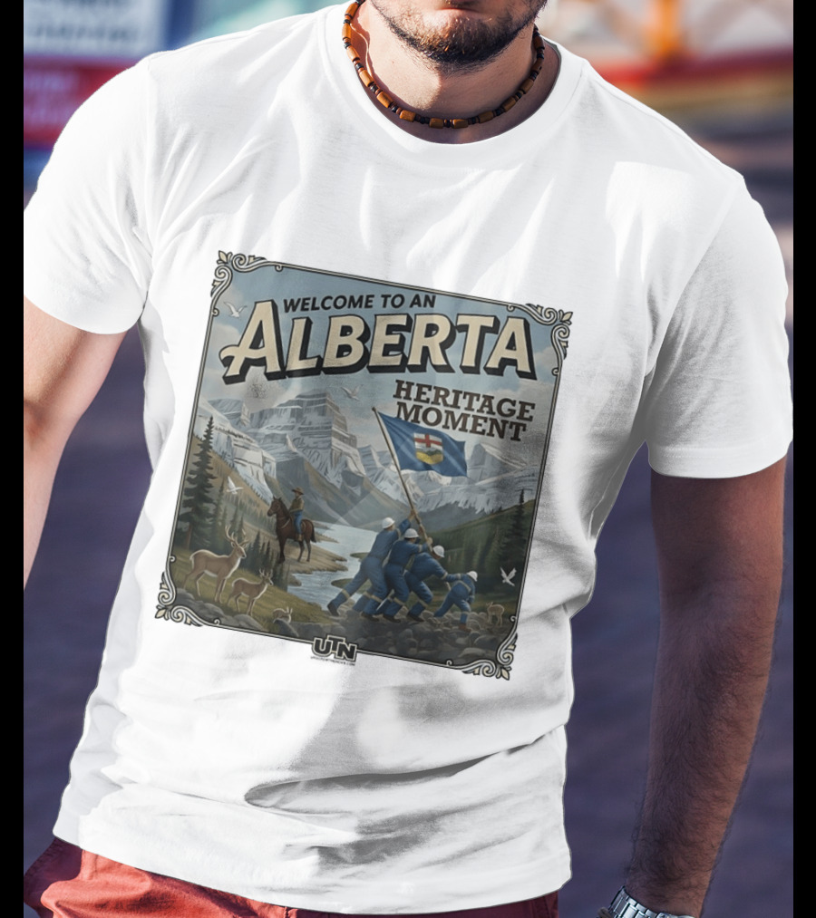 Welcome To An Alberta Heritage Moment Iwo Jima Inspired Rockies Scene T-Shirt