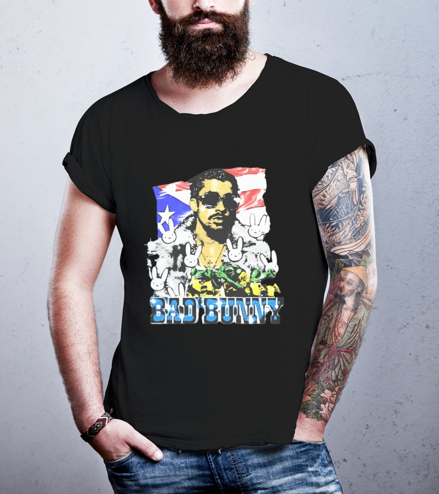 Bad Bunny Puerto Rican Flag Bunny Icon Latin Music T-Shirt