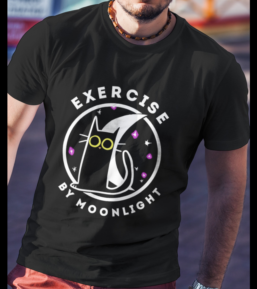 Exercise By Moonlight Black Cat Celestial T-Shirt