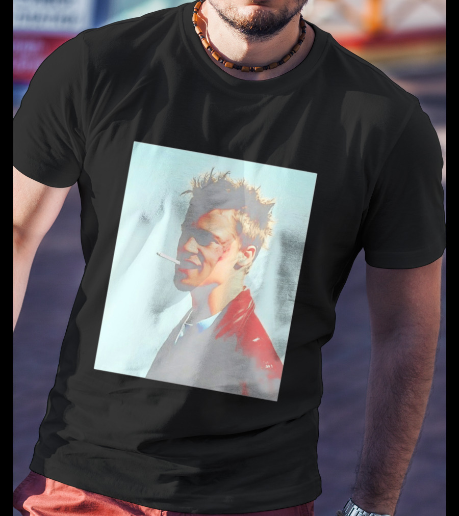 Brad Pitt Fight Club Smoking Tyler Durden Red Jacket Iconic Image T-Shirt