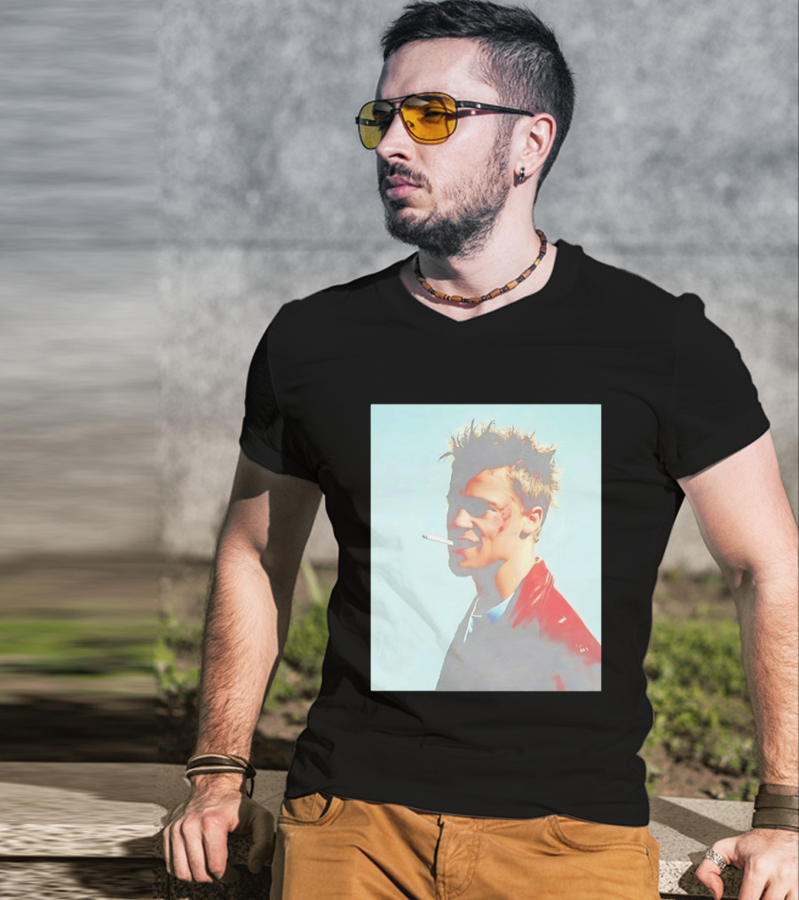 Brad Pitt Fight Club Smoking Tyler Durden Red Jacket Iconic Image T-Shirt