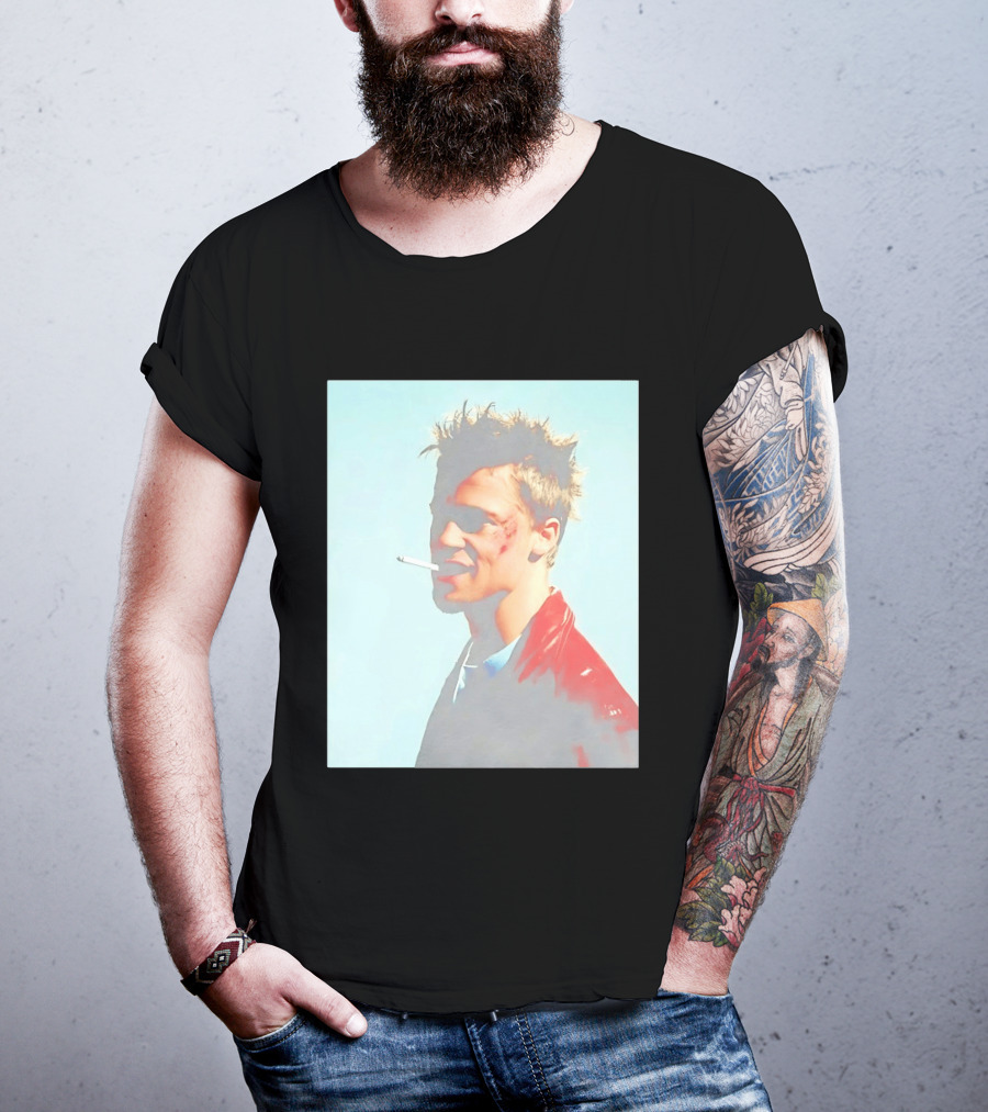 Brad Pitt Fight Club Smoking Tyler Durden Red Jacket Iconic Image T-Shirt