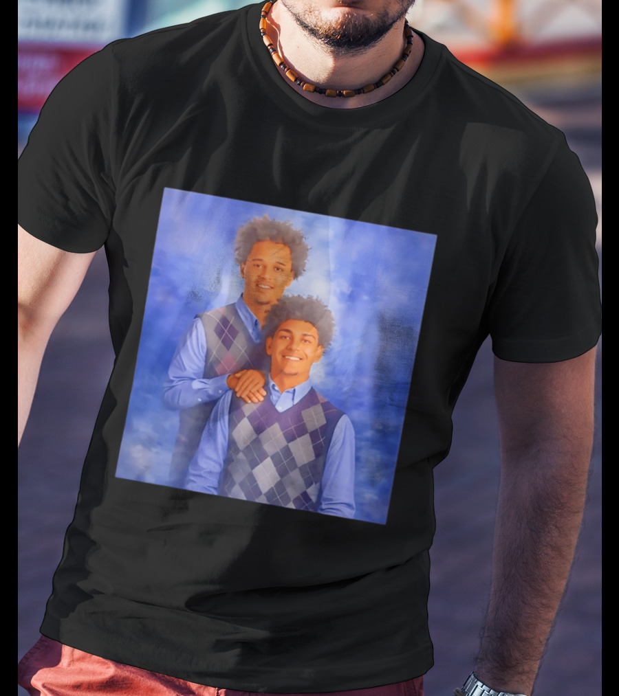 Brayden Burries Koa Peat Step Brothers Argyle Sweater Blue T-Shirt