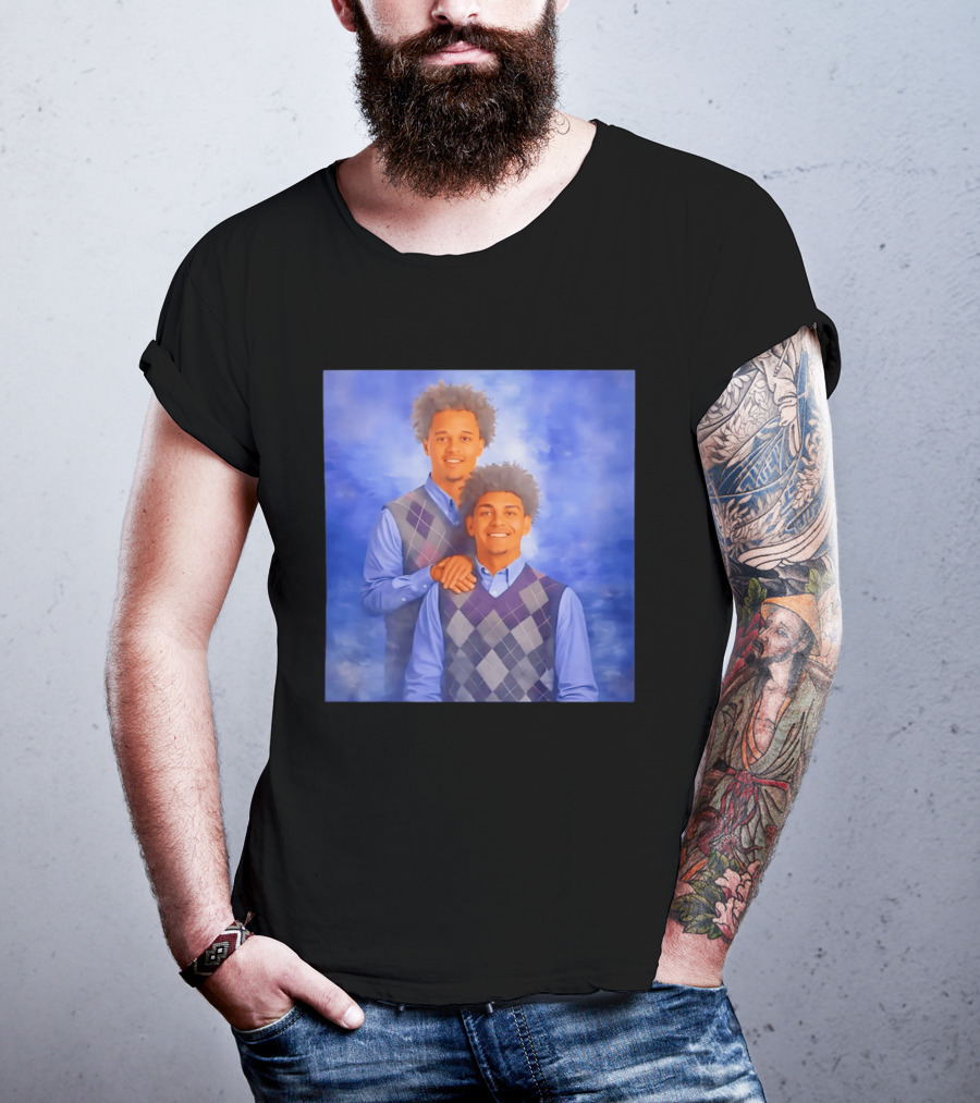 Brayden Burries Koa Peat Step Brothers Argyle Sweater Blue T-Shirt