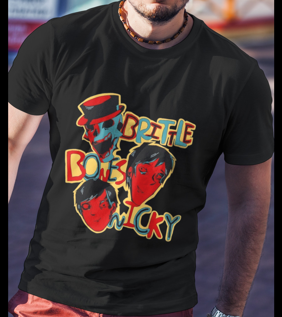 Brittle Bones Nicky Band Colorful Cartoon Character Faces T-Shirt