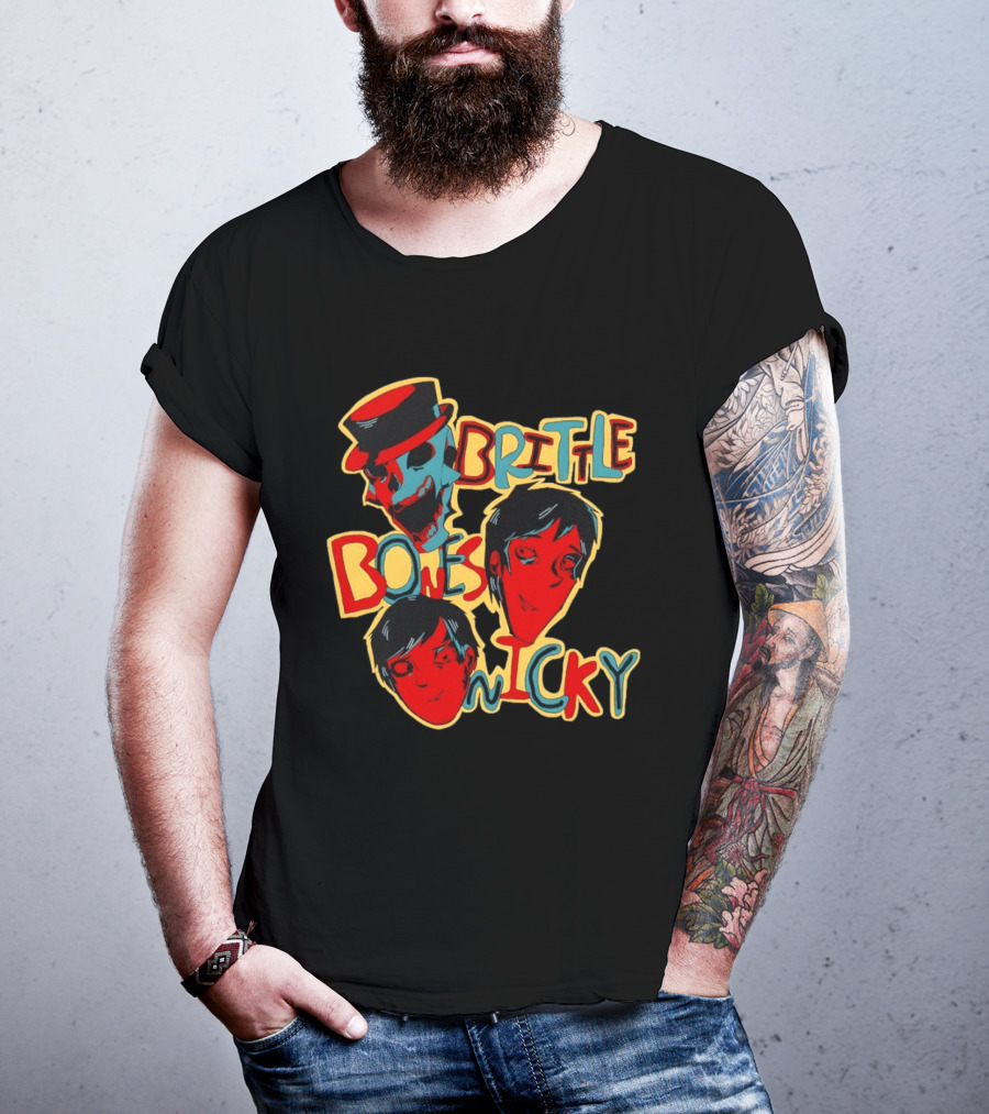 Brittle Bones Nicky Band Colorful Cartoon Character Faces T-Shirt