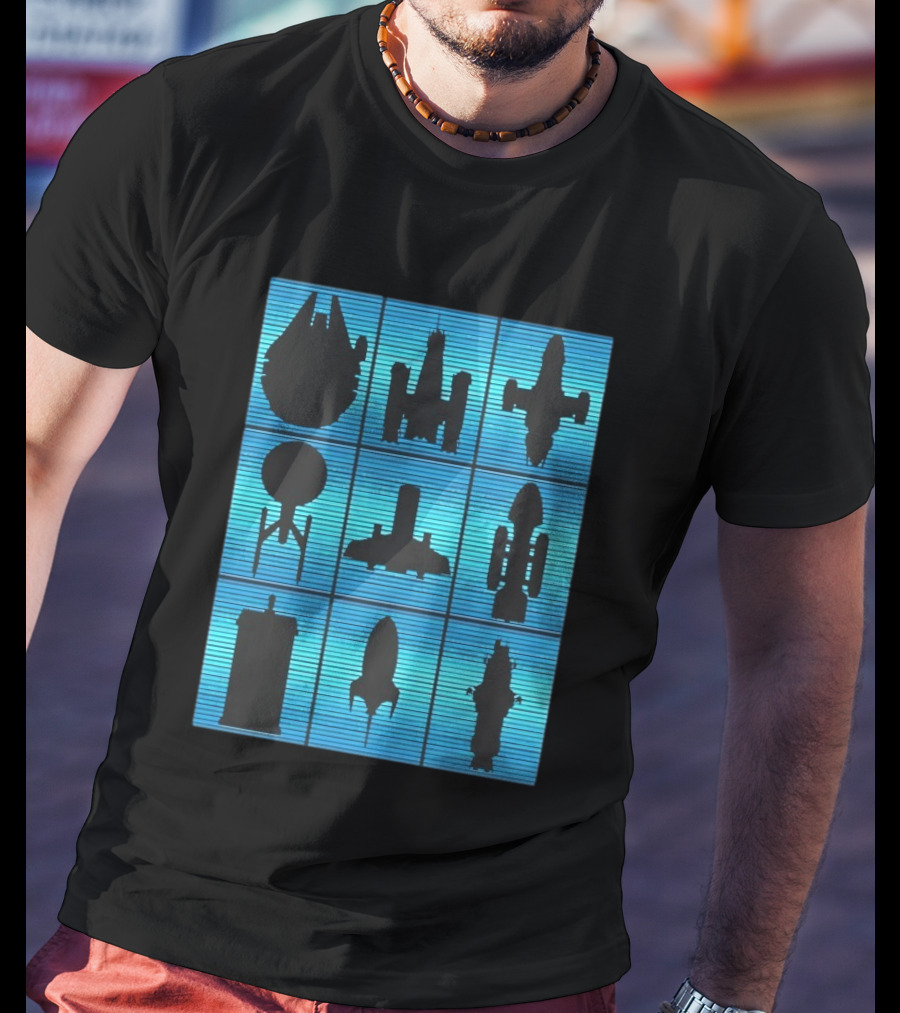 Interstellar Travelers Spaceship Silhouettes Sci Fi T-Shirt