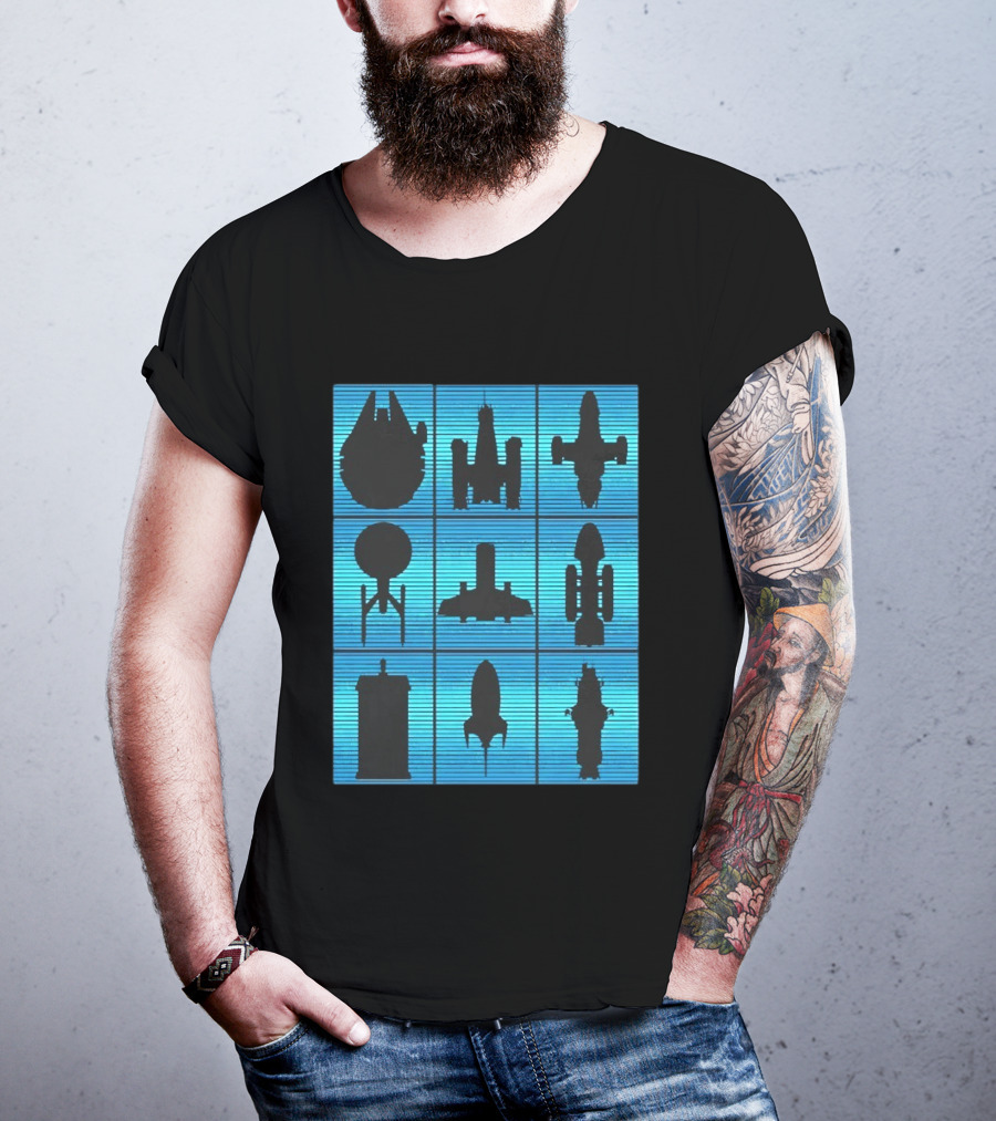 Interstellar Travelers Spaceship Silhouettes Sci Fi T-Shirt