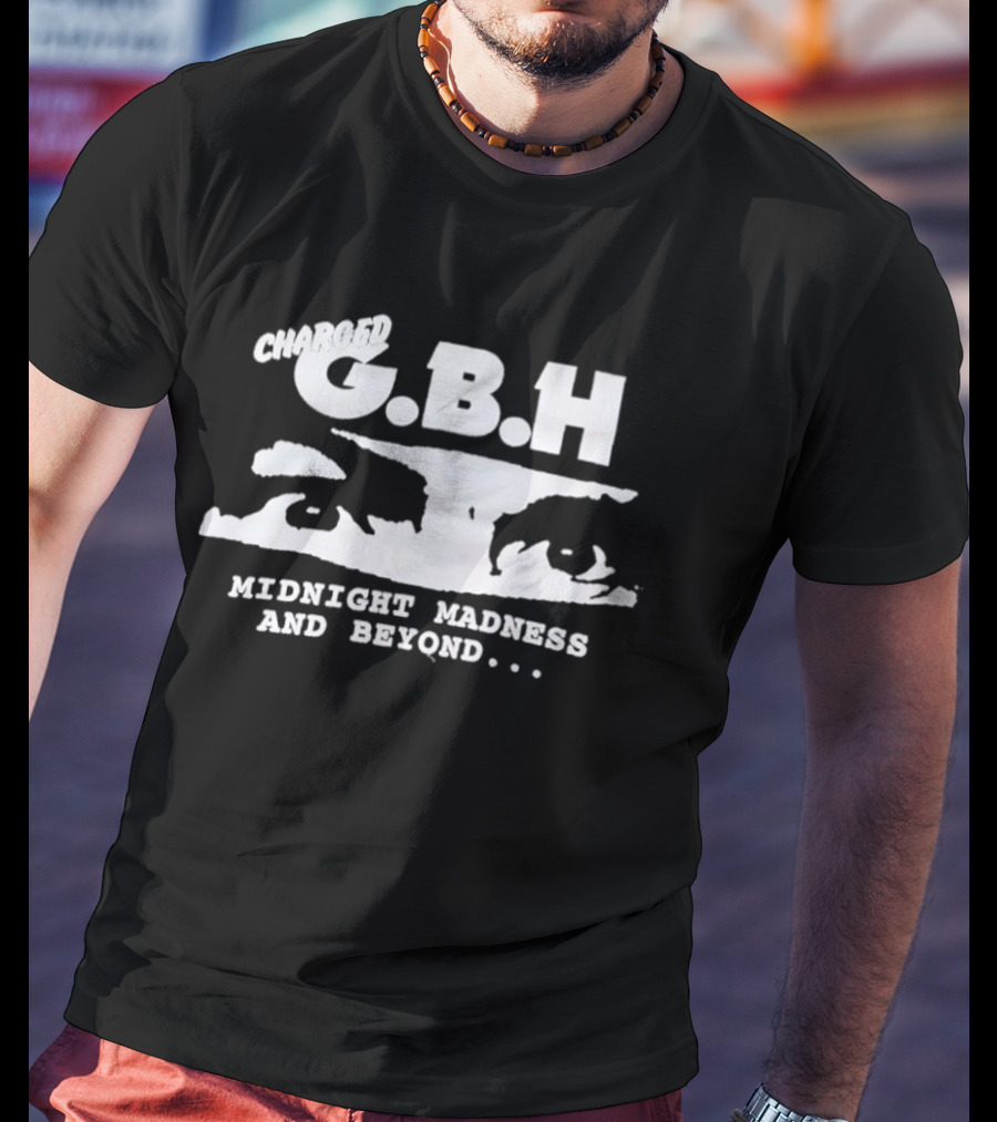 Charged GBH Midnight Madness And Beyond Classic Punk Style Text With Eye T-Shirt