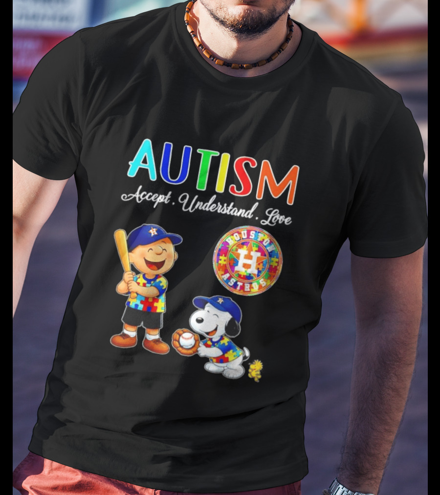 Autism Accept Understand Love Charlie Brown Snoopy Houston Astros MLB T-Shirt