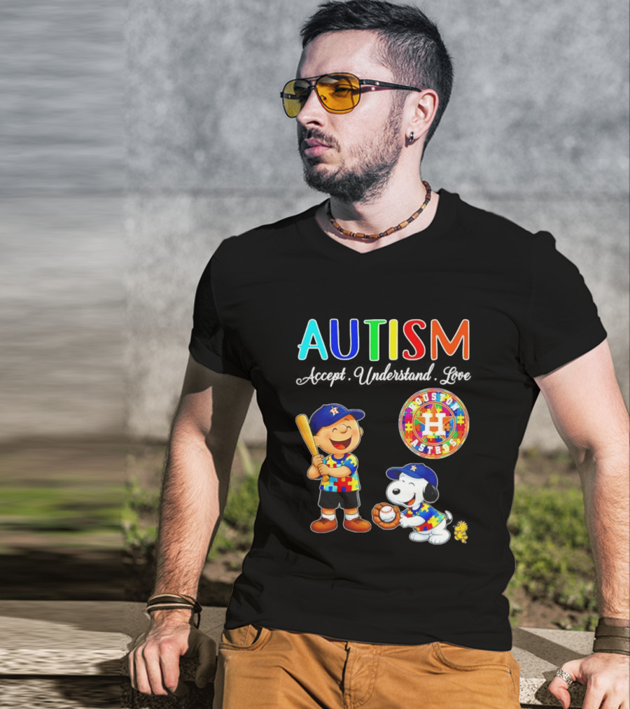 Autism Accept Understand Love Charlie Brown Snoopy Houston Astros MLB T-Shirt