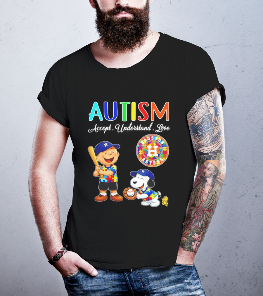 Autism Accept Understand Love Charlie Brown Snoopy Houston Astros MLB T-Shirt