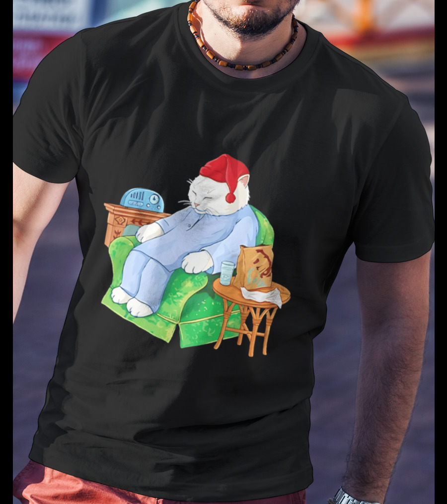 Sleepytime Cat Cartoon Cozy Scene With Tacos T-Shirt