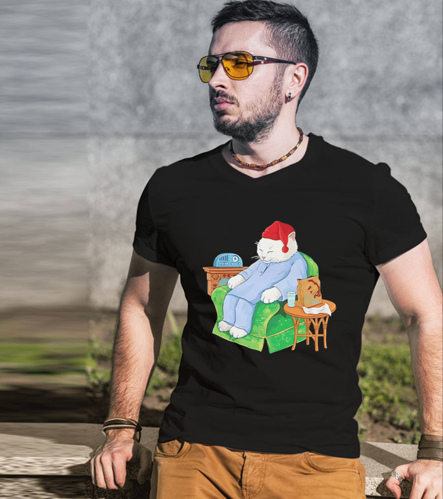 Sleepytime Cat Cartoon Cozy Scene With Tacos T-Shirt