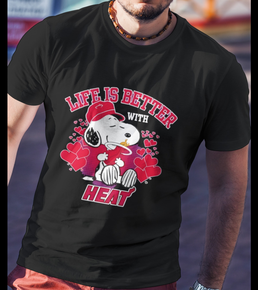 Life Is Better With Heat Snoopy Miami Heat Hearts T-Shirt