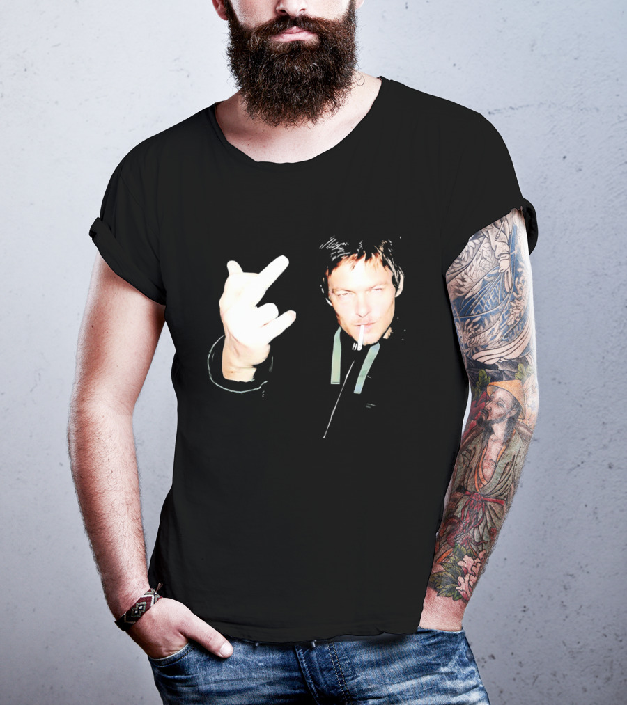 Norman Reedus The Walking Dead Daryl Dixon Middle Finger Smoking T-Shirt