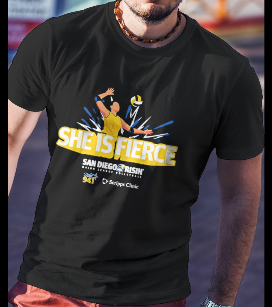 She Is Fierce San Diego Risin Major League Volleyball Scripps Clinic T-Shirt