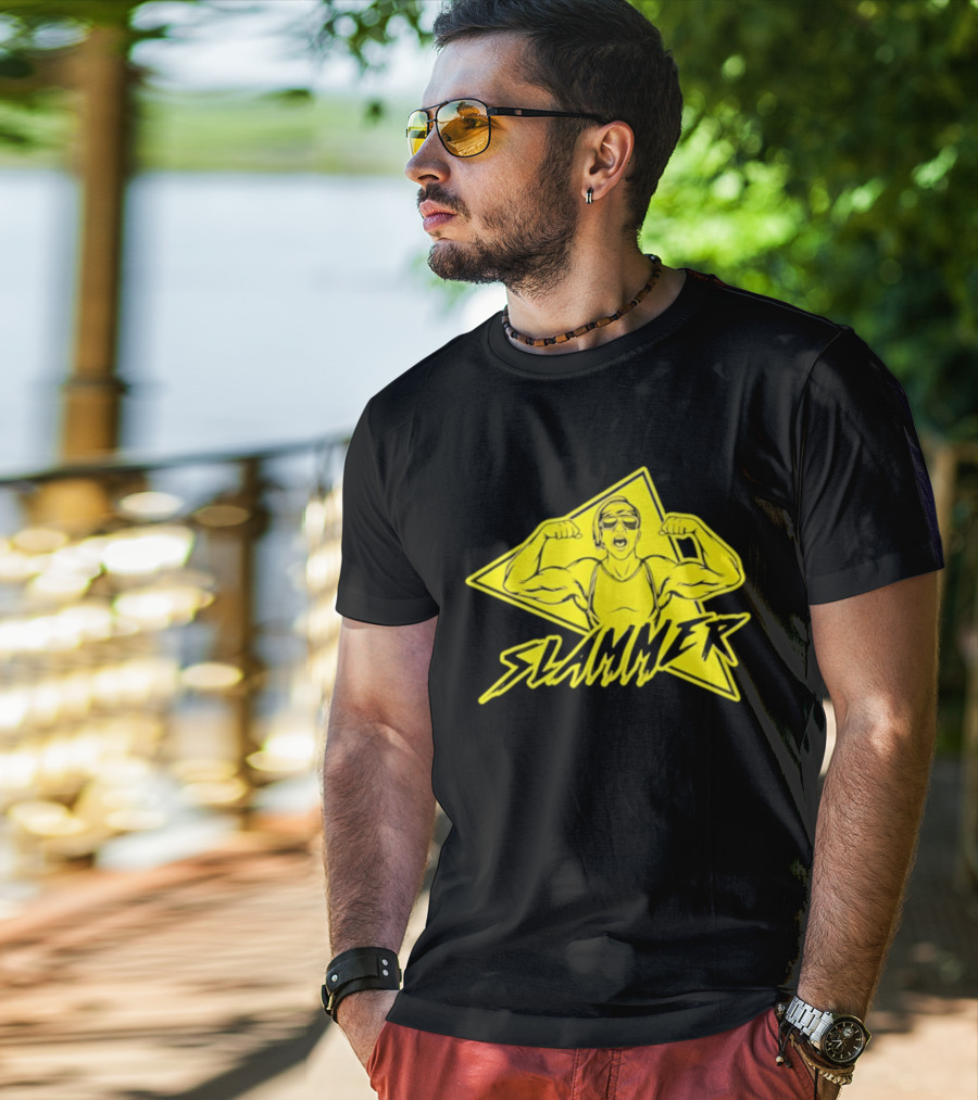 Slammer Muscle Man Headband Sunglasses Flexing Pose T-Shirt