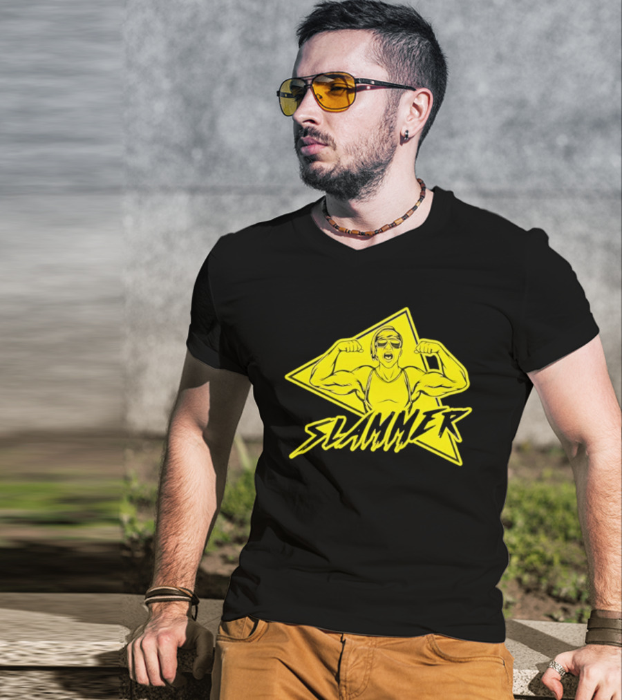 Slammer Muscle Man Headband Sunglasses Flexing Pose T-Shirt