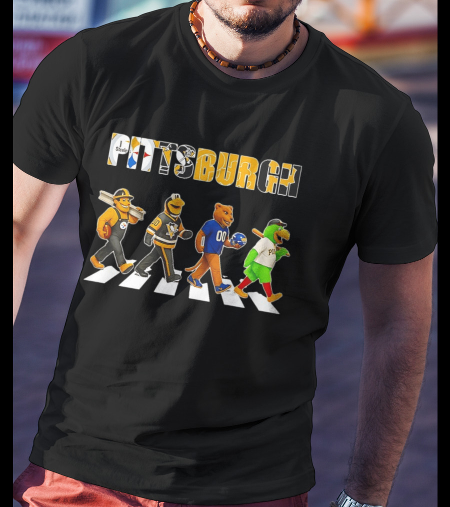 Steely McBeam Iceburgh Roary And Pirate Parrot Pittsburgh Abbey Road Sports Team Crossing T-Shirt