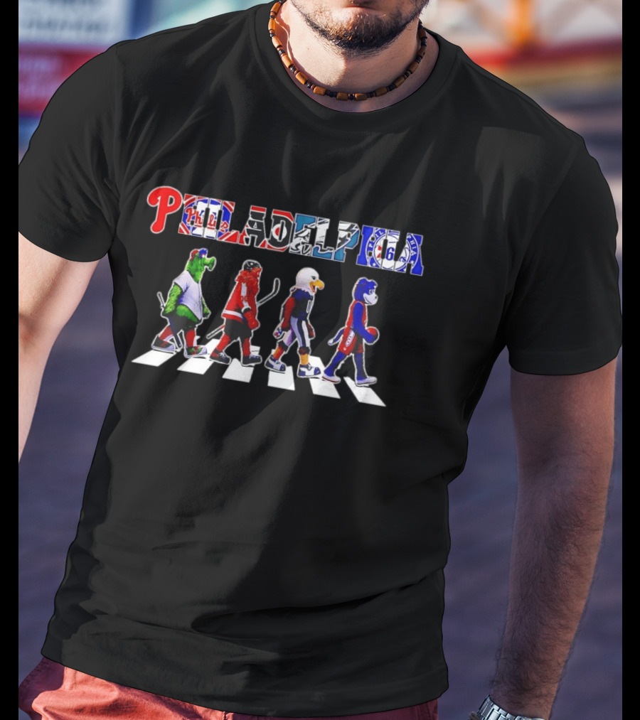 Philadelphia Phillies Sixers Flyers Eagles Mascots Abbey Road T-Shirt