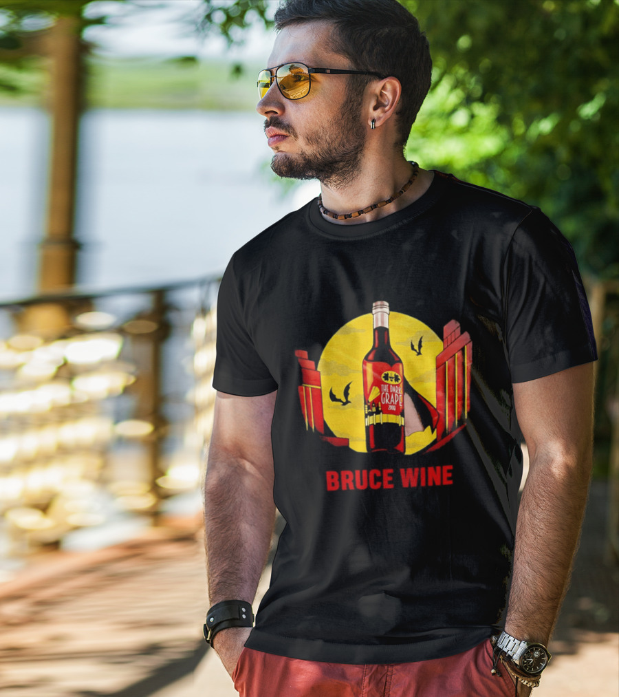 Bruce Wine The Dark Grape 2008 Bottle With Yellow Sun Bats And Gates T-Shirt