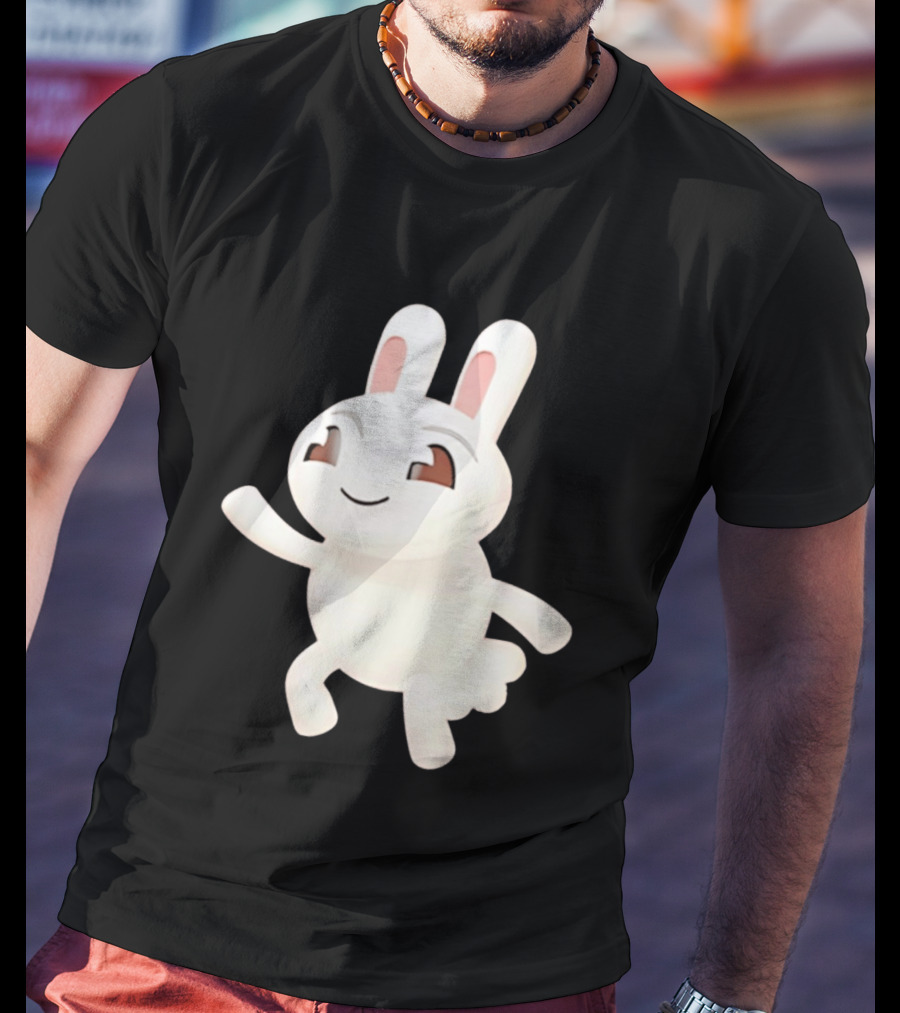 Cartoon Rabbit Waving Happy Bunny Character Cute Playful Pose T-Shirt