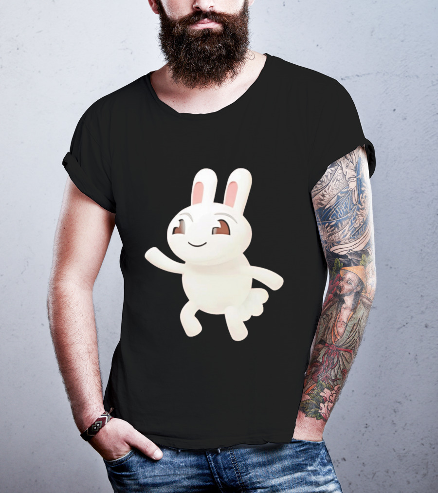 Cartoon Rabbit Waving Happy Bunny Character Cute Playful Pose T-Shirt