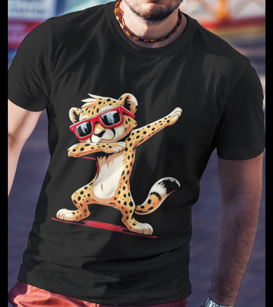 Cheetah Dabbing With Red Sunglasses Animal Pose T-Shirt