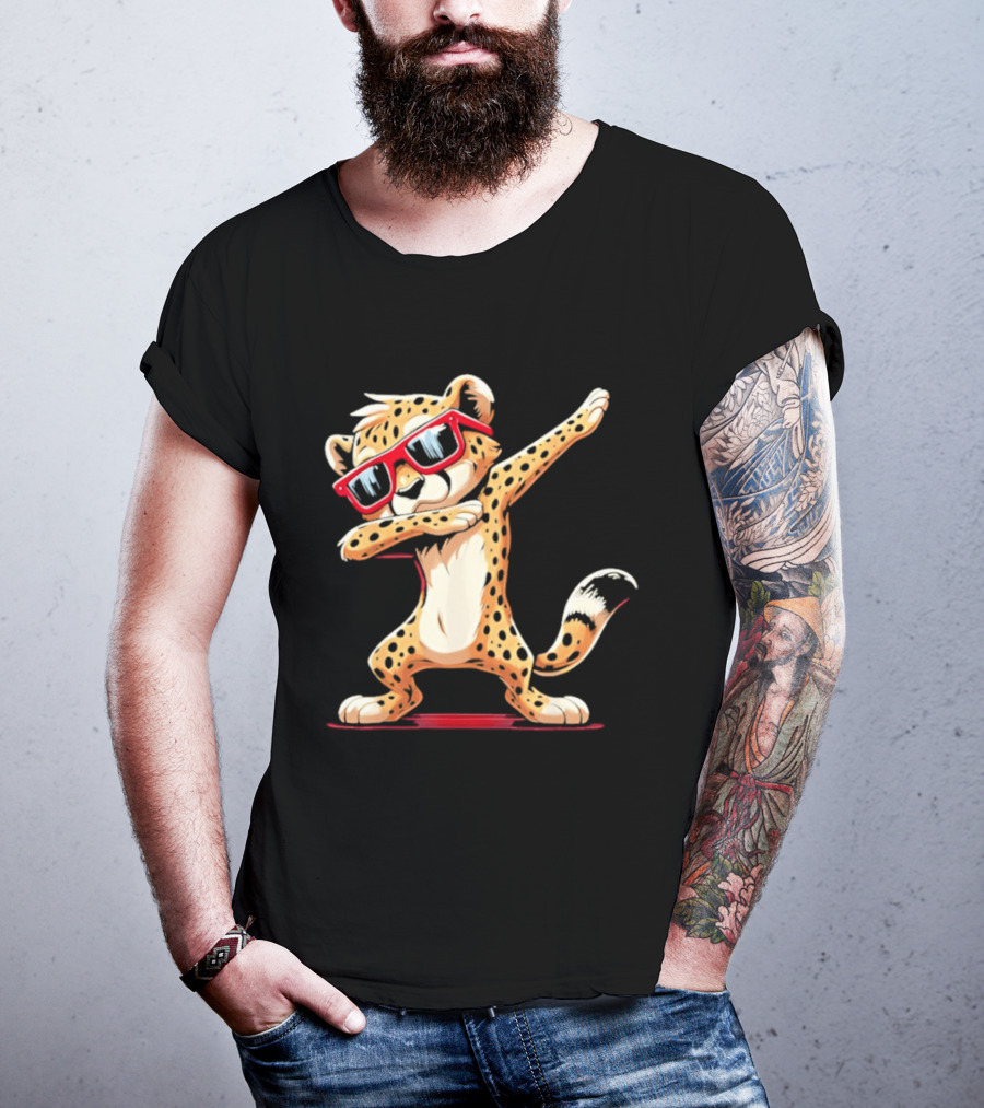 Cheetah Dabbing With Red Sunglasses Animal Pose T-Shirt