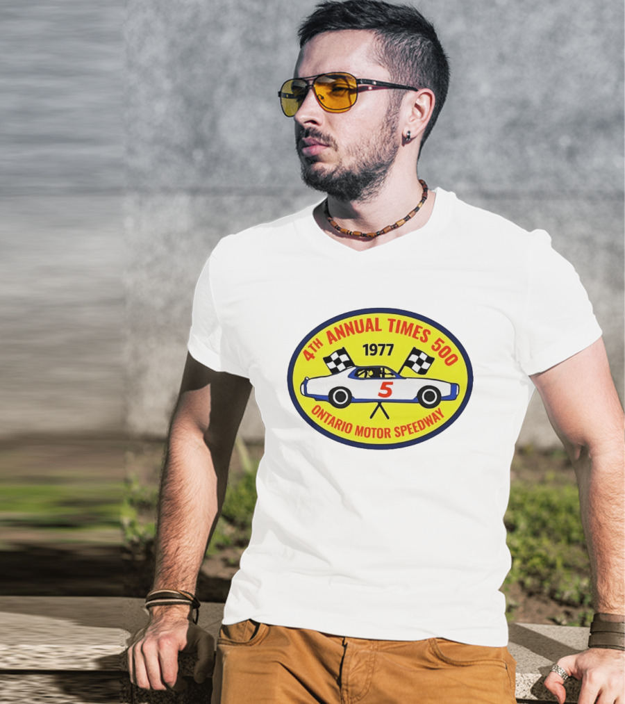 4th Annual Times 500 Ontario Motor Speedway 1977 Race Car Checkered Flags T-Shirt