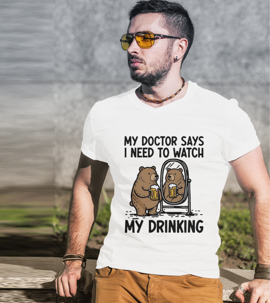 Bear Ing Drinking In Mirror With Beer T-Shirt