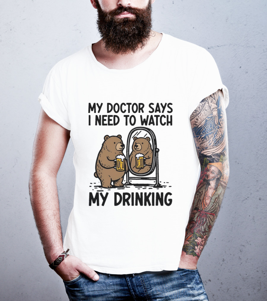 Bear Ing Drinking In Mirror With Beer T-Shirt