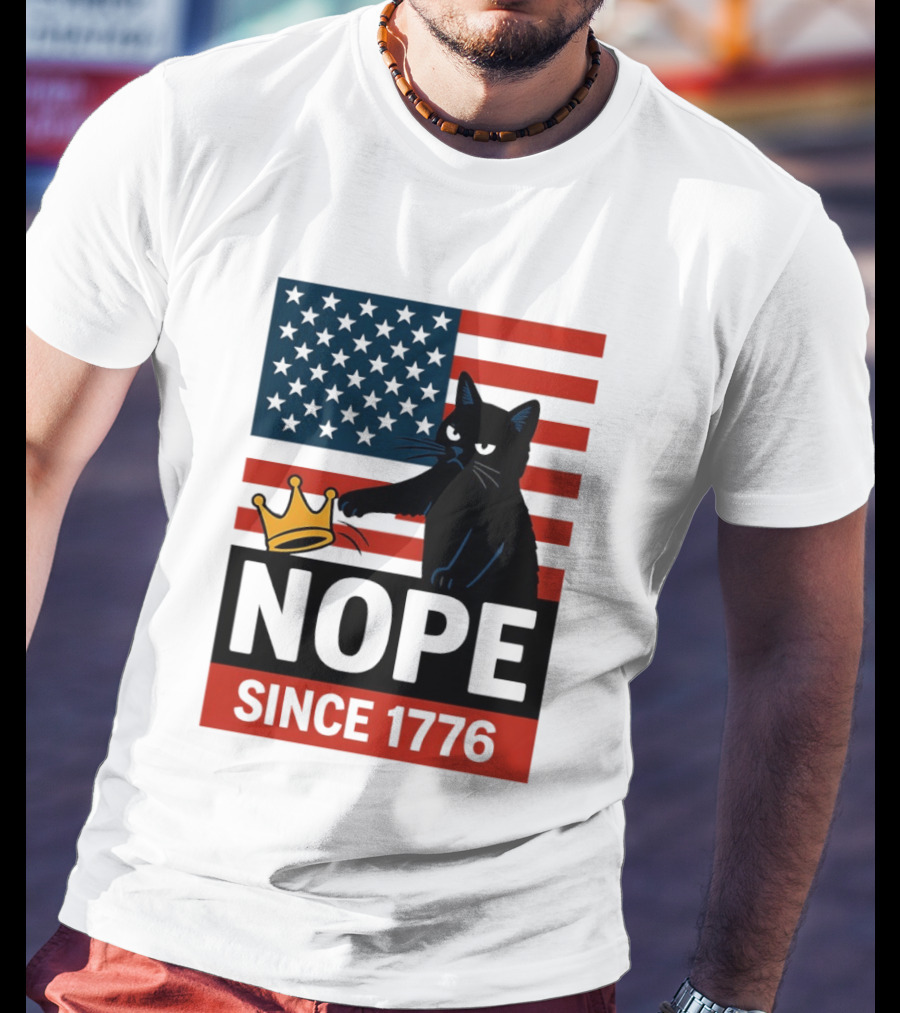 Nope Since 1776 Black Cat Anti MAGA Protest American Flag T-Shirt